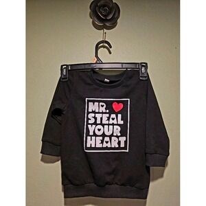Kids Black Mr Steal Your Heart Graphic Sweatshirt Long Sleeve Casual Top